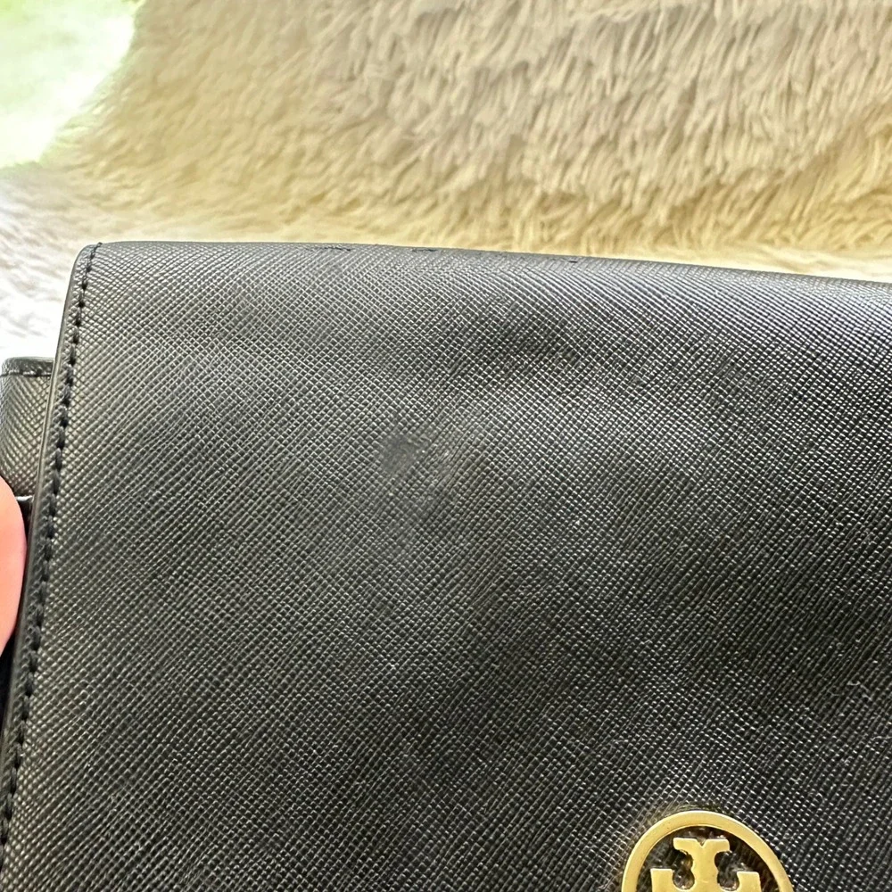 Tory Burch Black Saffiano Leather Mini Crossbody Clutch Convertible Chain Bag